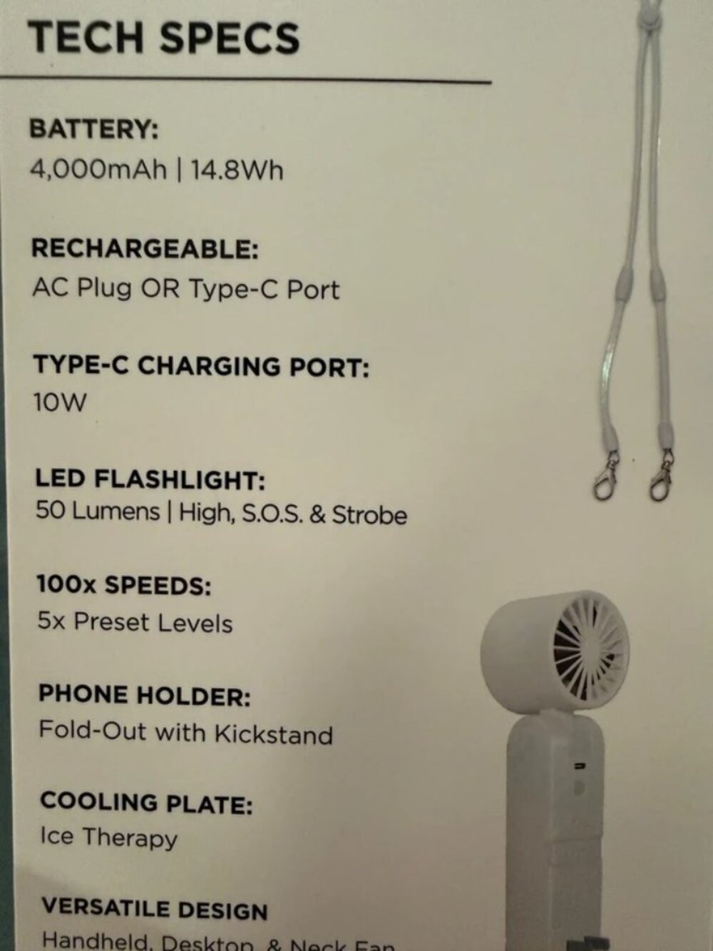 Limitless Handheld Fan with Cooling Plate & Lanyard (WHITE ONLY) - NEW - Picture 3 of 3